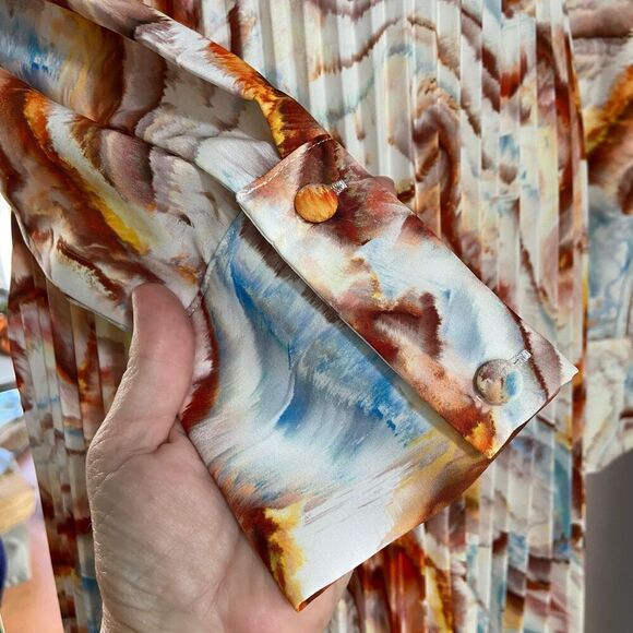 All Over Watercolor Print Pleated Midi Dress S - Picture 7 of 11